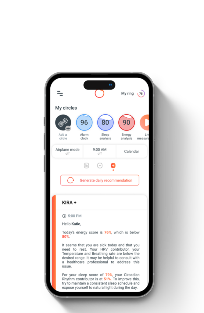 Circular App-Ansicht mit Energie- und Schlafwerten